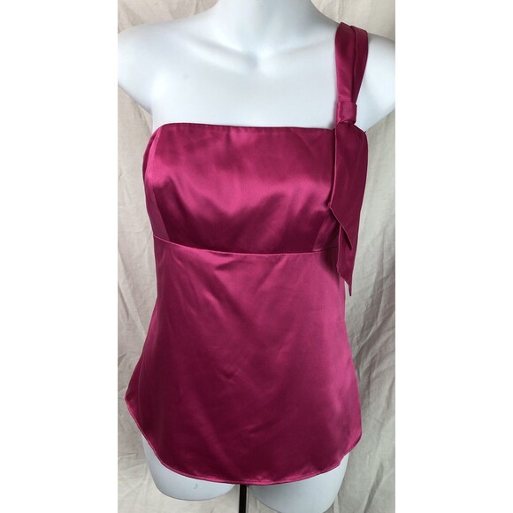 Ann Taylor Tops - Ann Taylor Loft Camisole Halter Satin Top 8P Raspberry Tie One Shoulder ShelfBra
